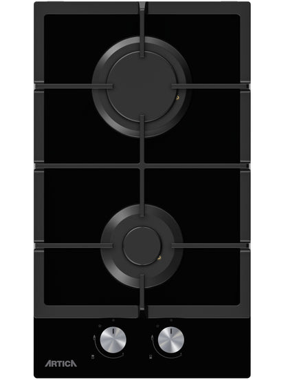 ENCIMERA A GAS ARTICA – 2 QUEMADORES, 4000W, CRISTAL NEGRO Y SEGURIDAD ANTI-CORTE DE GAS