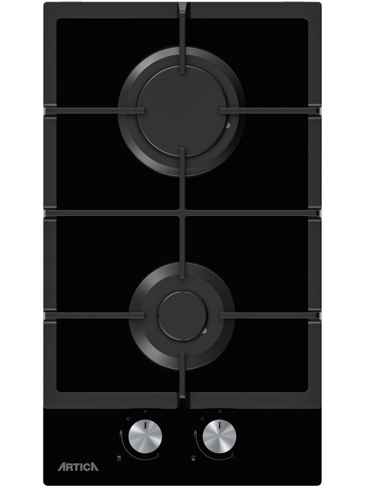 ENCIMERA A GAS ARTICA – 2 QUEMADORES, 4000W, CRISTAL NEGRO Y SEGURIDAD ANTI-CORTE DE GAS