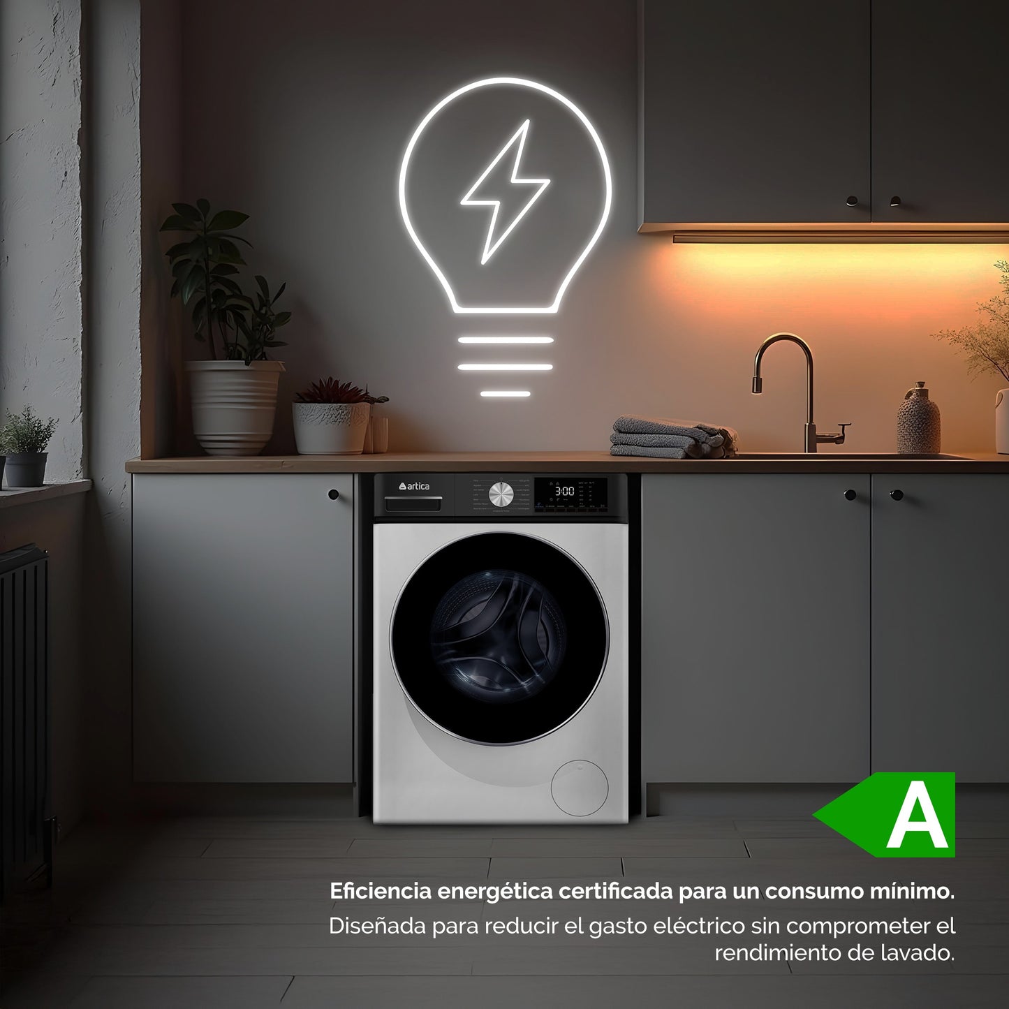 LAVADORA ARTICA AQUALINE 7 KG 1200 RPM DE BAJO CONSUMO CON MOTOR INVERTER Y FUNCIÓN VAPOR