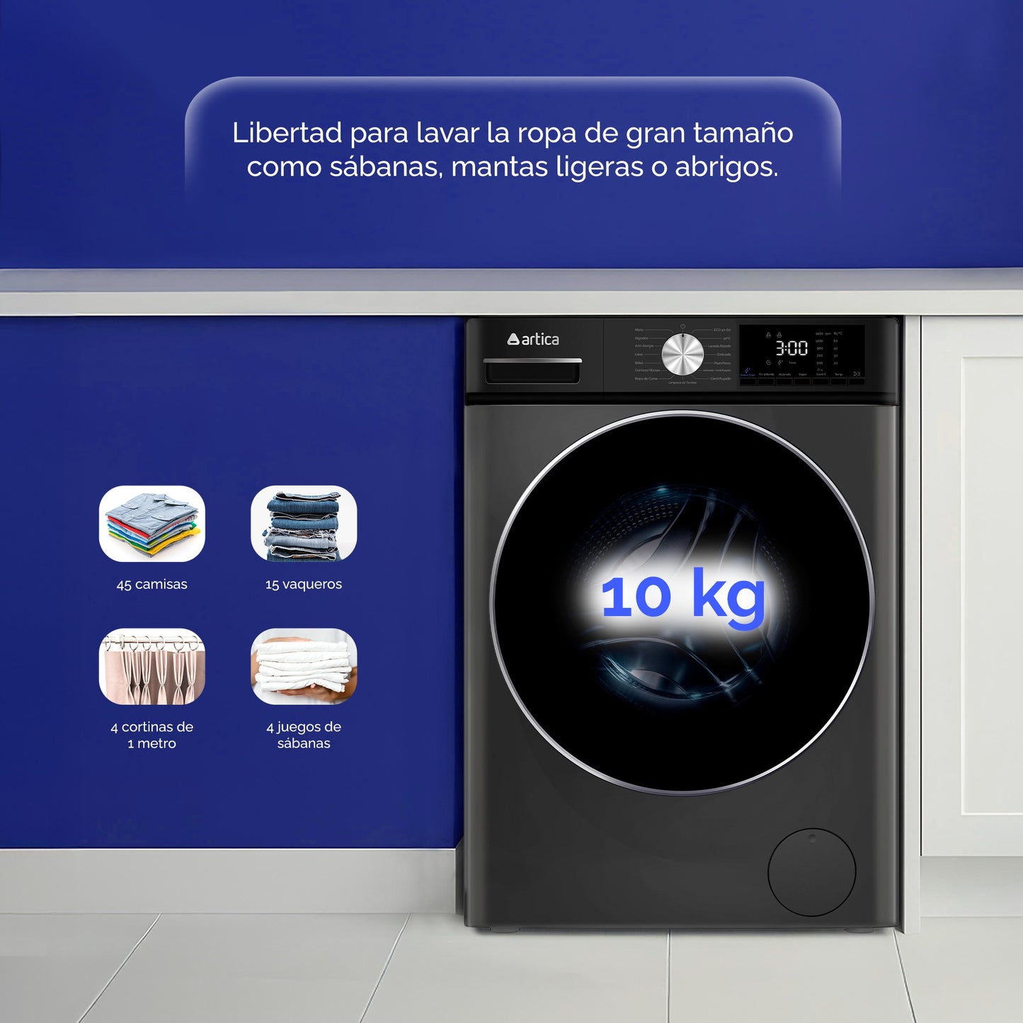 LAVADORA ARTICA AQUAPLUS 10 KG 1400 RPM DE BAJO CONSUMO COLOR GRIS OSCURO CON MOTOR INVERTER Y FUNCIÓN VAPOR