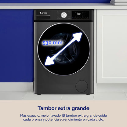 LAVADORA ARTICA AQUAPLUS 10 KG 1400 RPM DE BAJO CONSUMO COLOR GRIS OSCURO CON MOTOR INVERTER Y FUNCIÓN VAPOR