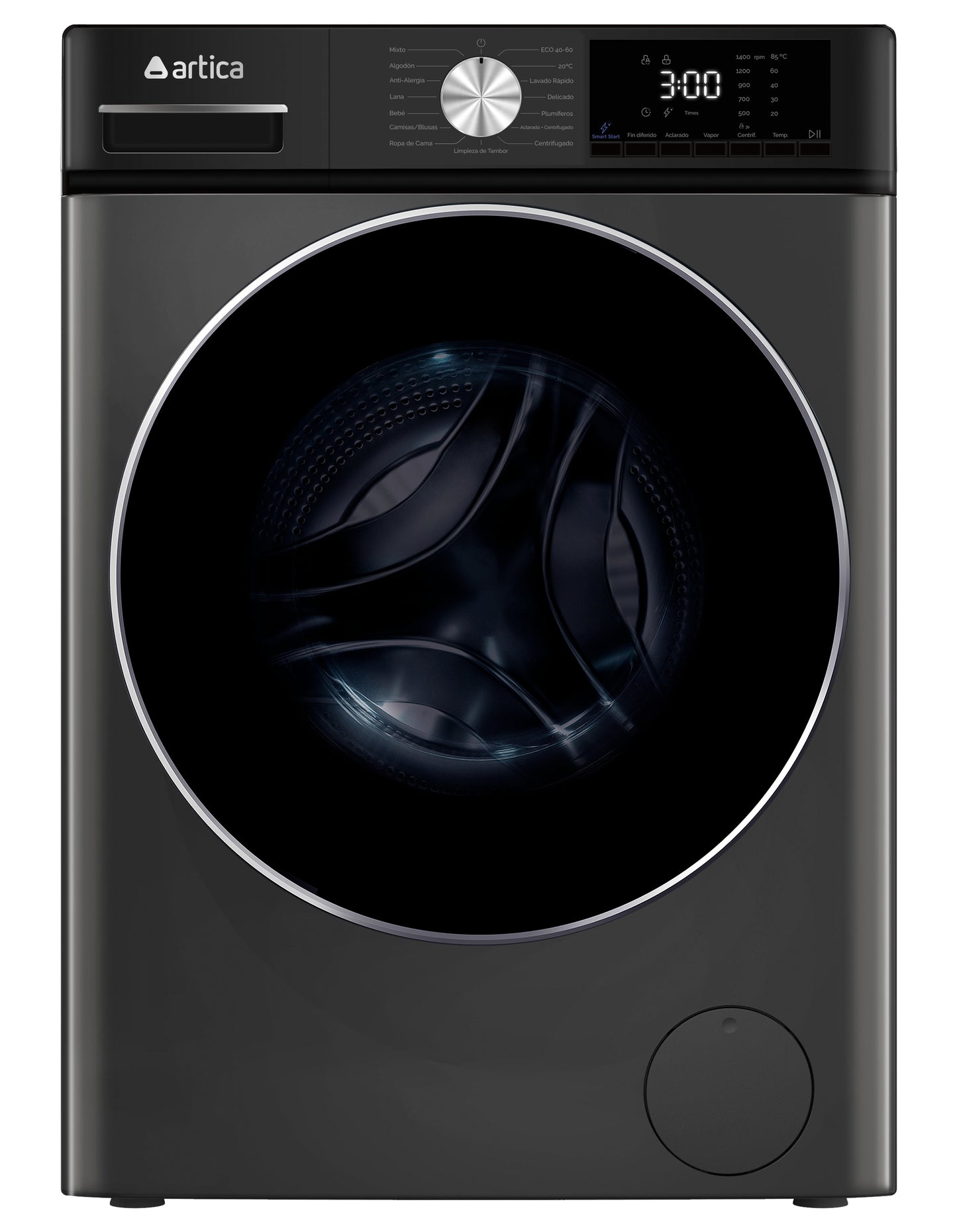 LAVADORA ARTICA AQUAPLUS 10 KG 1400 RPM DE BAJO CONSUMO COLOR GRIS OSCURO CON MOTOR INVERTER Y FUNCIÓN VAPOR