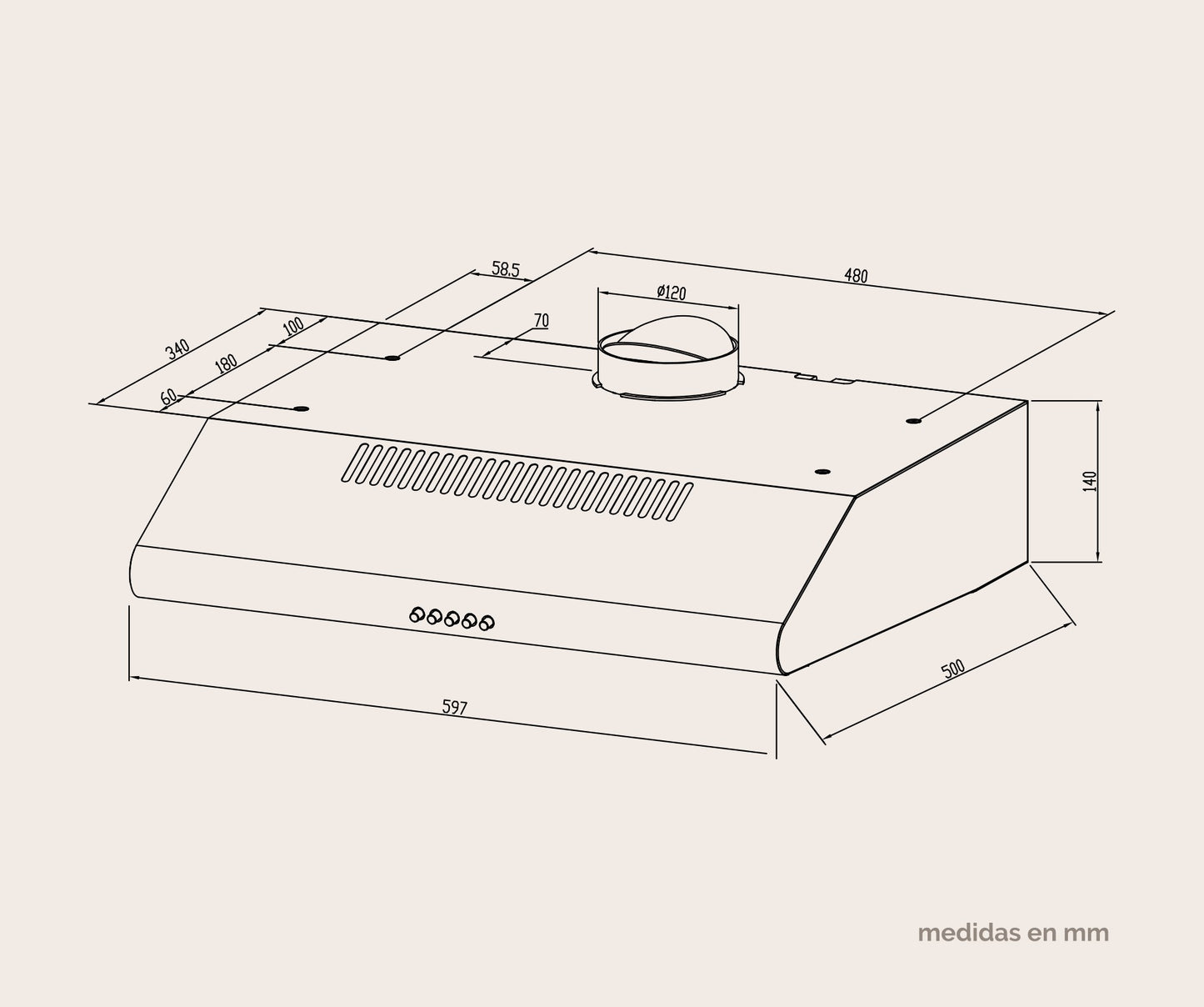 CAMPANA EXTRACTORA ARTICA 60CM – 3 VELOCIDADES, LED, FILTROS LAVABLES Y TRES COLORES