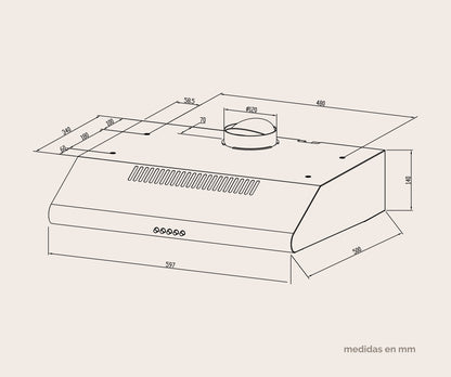 CAMPANA EXTRACTORA ARTICA 60CM – 3 VELOCIDADES, LED, FILTROS LAVABLES Y TRES COLORES