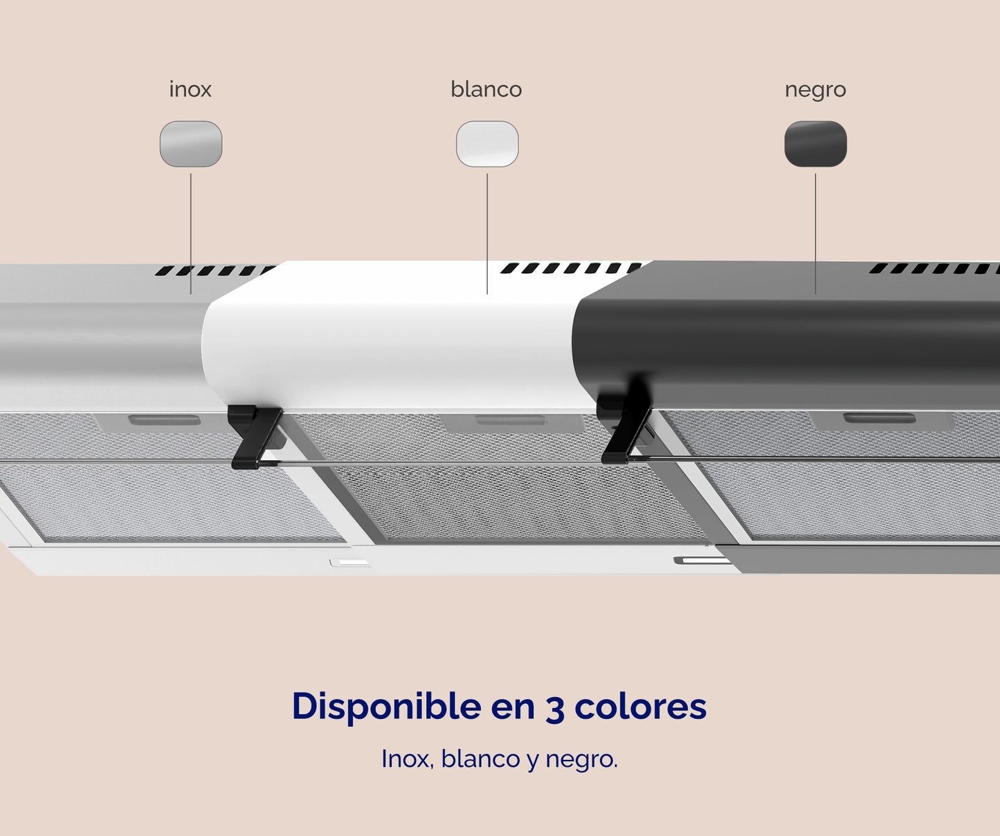 CAMPANA EXTRACTORA ARTICA 60CM – 3 VELOCIDADES, LED, FILTROS LAVABLES Y TRES COLORES