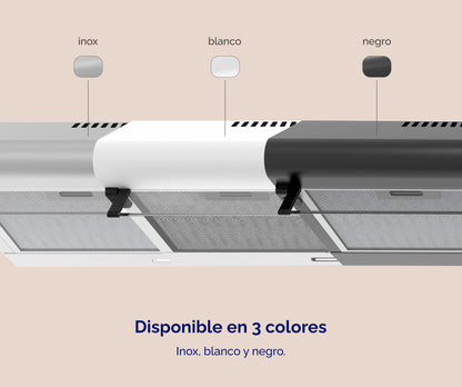 CAMPANA EXTRACTORA ARTICA 60CM – 3 VELOCIDADES, LED, FILTROS LAVABLES Y TRES COLORES