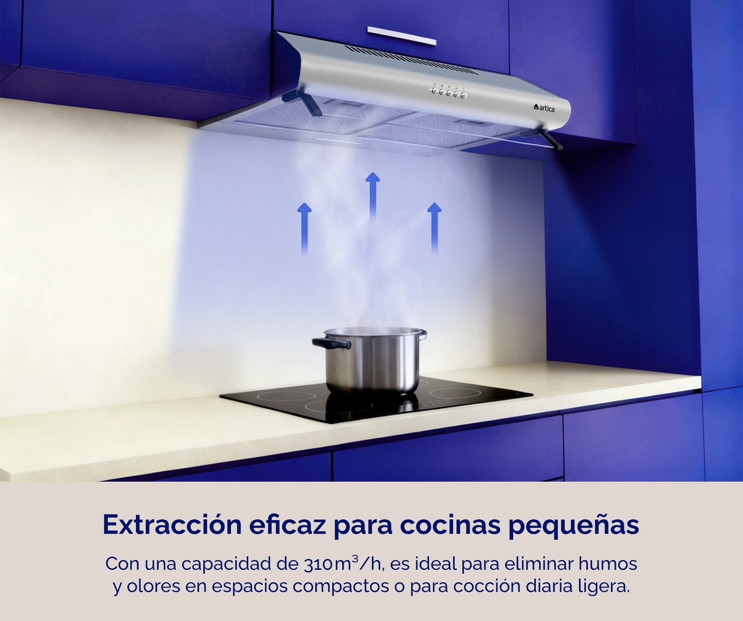 CAMPANA EXTRACTORA ARTICA 60CM – 3 VELOCIDADES, LED, FILTROS LAVABLES Y TRES COLORES