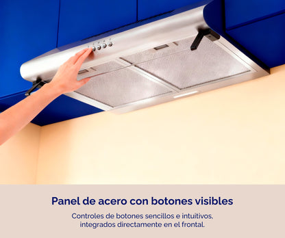 CAMPANA EXTRACTORA ARTICA 60CM – 3 VELOCIDADES, LED, FILTROS LAVABLES Y TRES COLORES