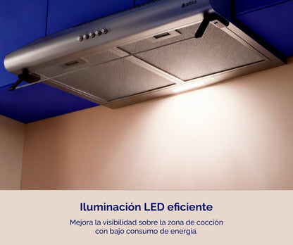 CAMPANA EXTRACTORA ARTICA 60CM – 3 VELOCIDADES, LED, FILTROS LAVABLES Y TRES COLORES