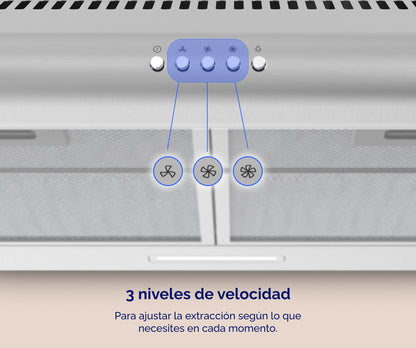 CAMPANA EXTRACTORA ARTICA 60CM – 3 VELOCIDADES, LED, FILTROS LAVABLES Y TRES COLORES