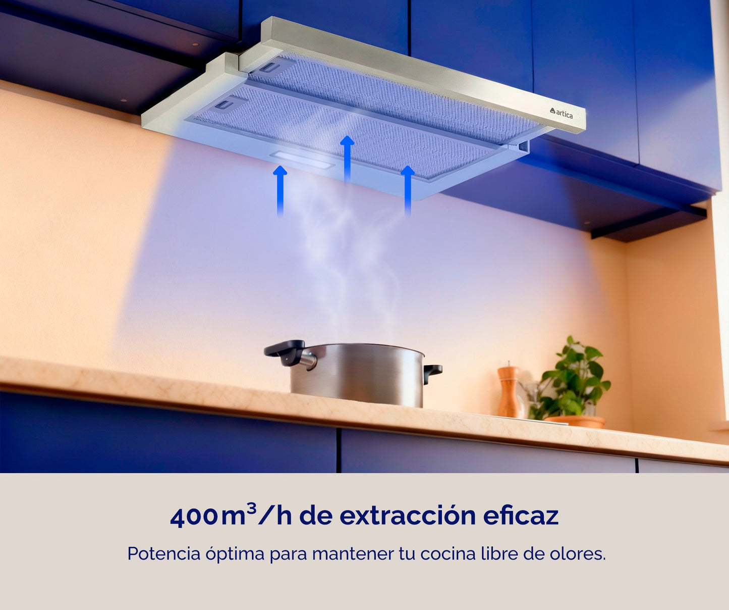 CAMPANA EXTRACTORA ARTICA 60CM – TELESCÓPICA, 2 VELOCIDADES, LED Y TRES COLORES