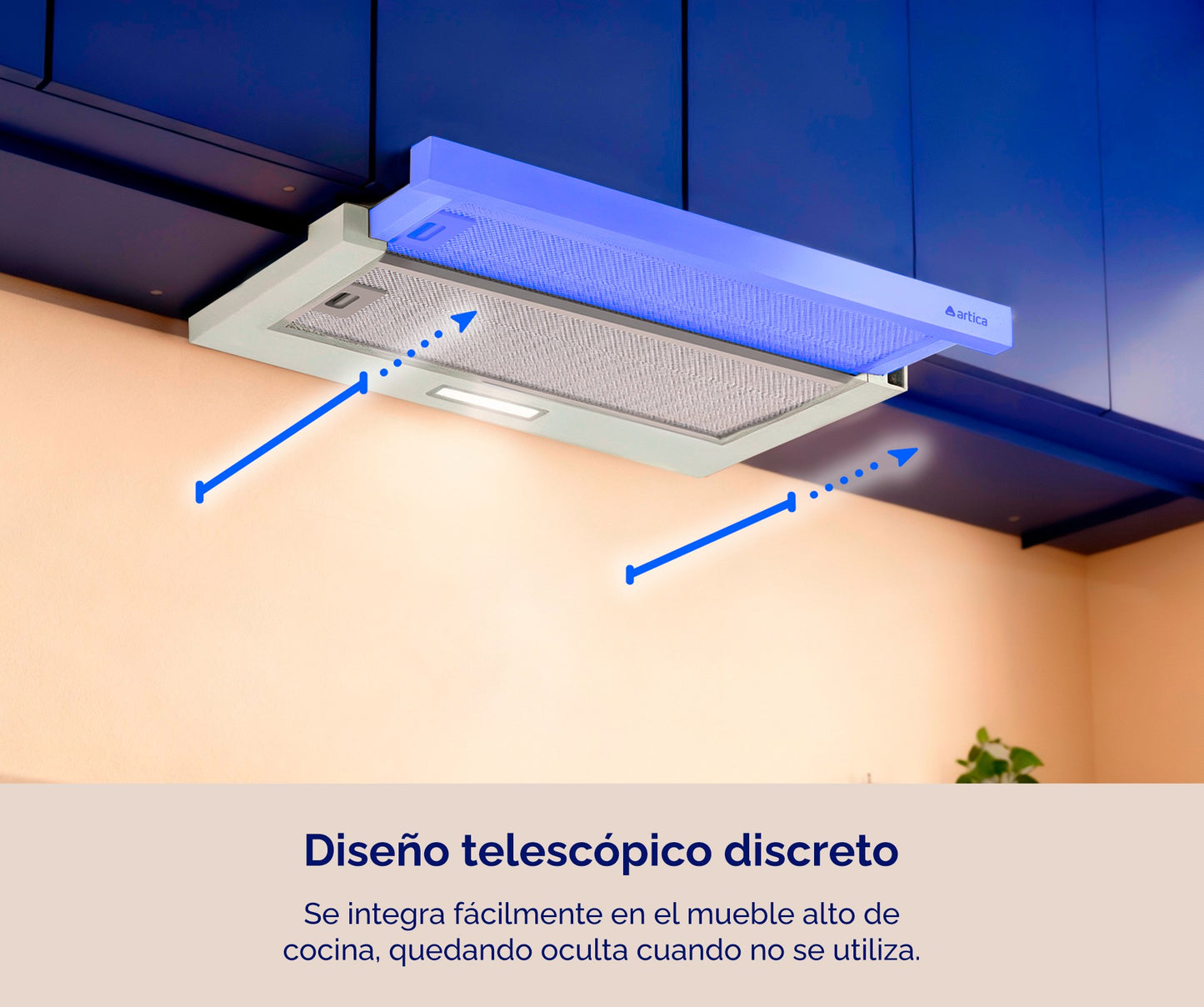 CAMPANA EXTRACTORA ARTICA 60CM – TELESCÓPICA, 2 VELOCIDADES, LED Y TRES COLORES