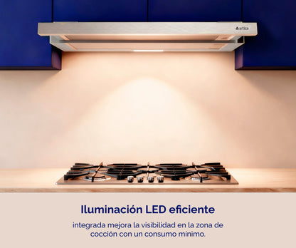 CAMPANA EXTRACTORA ARTICA 60CM – TELESCÓPICA, 2 VELOCIDADES, LED Y TRES COLORES