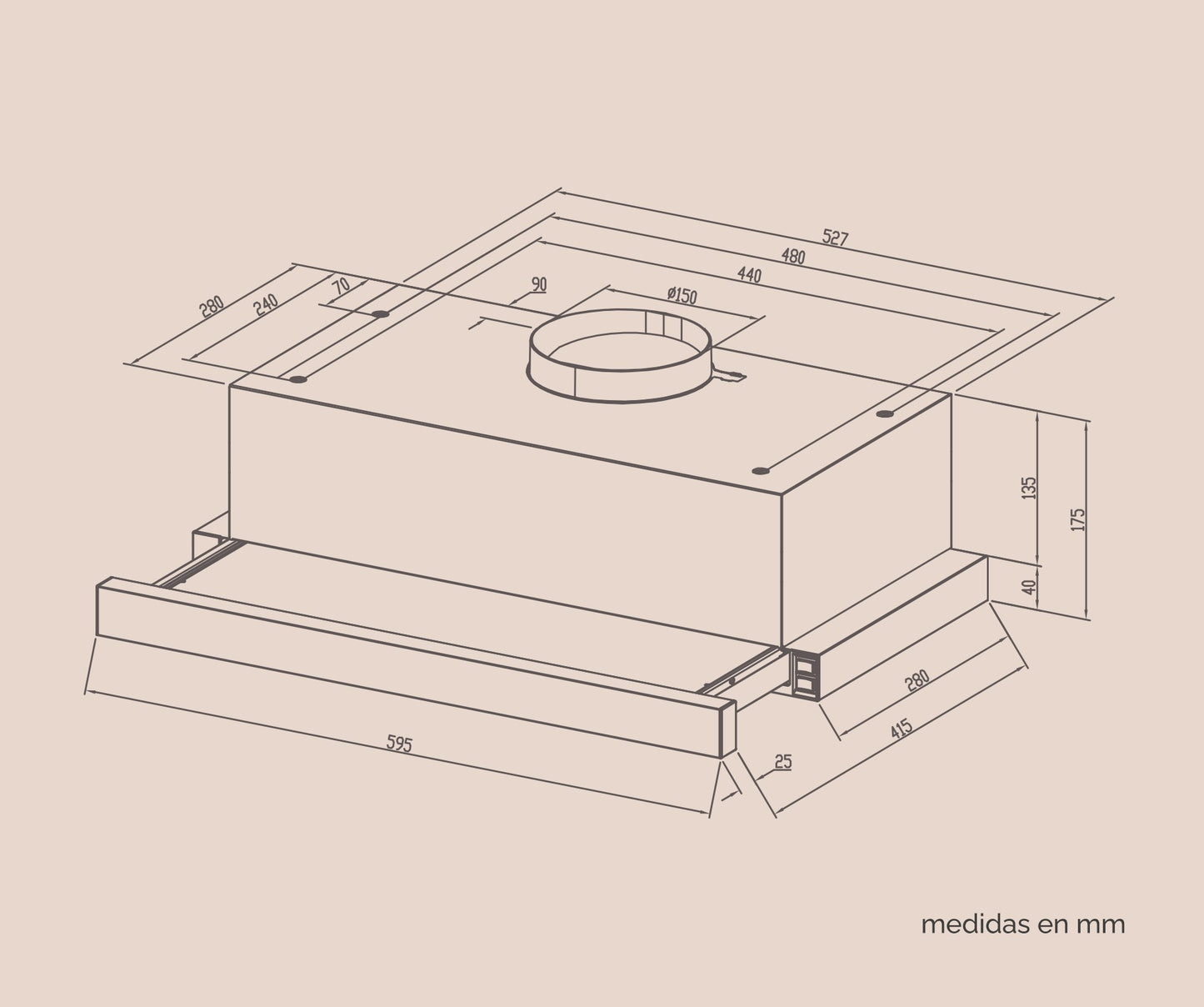 CAMPANA EXTRACTORA ARTICA 60CM – TELESCÓPICA, 2 VELOCIDADES, LED Y TRES COLORES