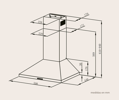 CAMPANA DECORATIVA ARTICA 60 Y 90 CM – 3 VELOCIDADES, LED, FILTROS LAVABLES Y ACERO INOX