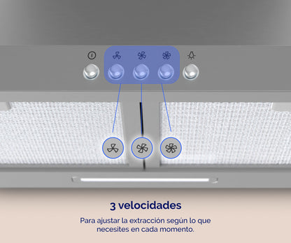 CAMPANA DECORATIVA ARTICA 60 Y 90 CM – 3 VELOCIDADES, LED, FILTROS LAVABLES Y ACERO INOX