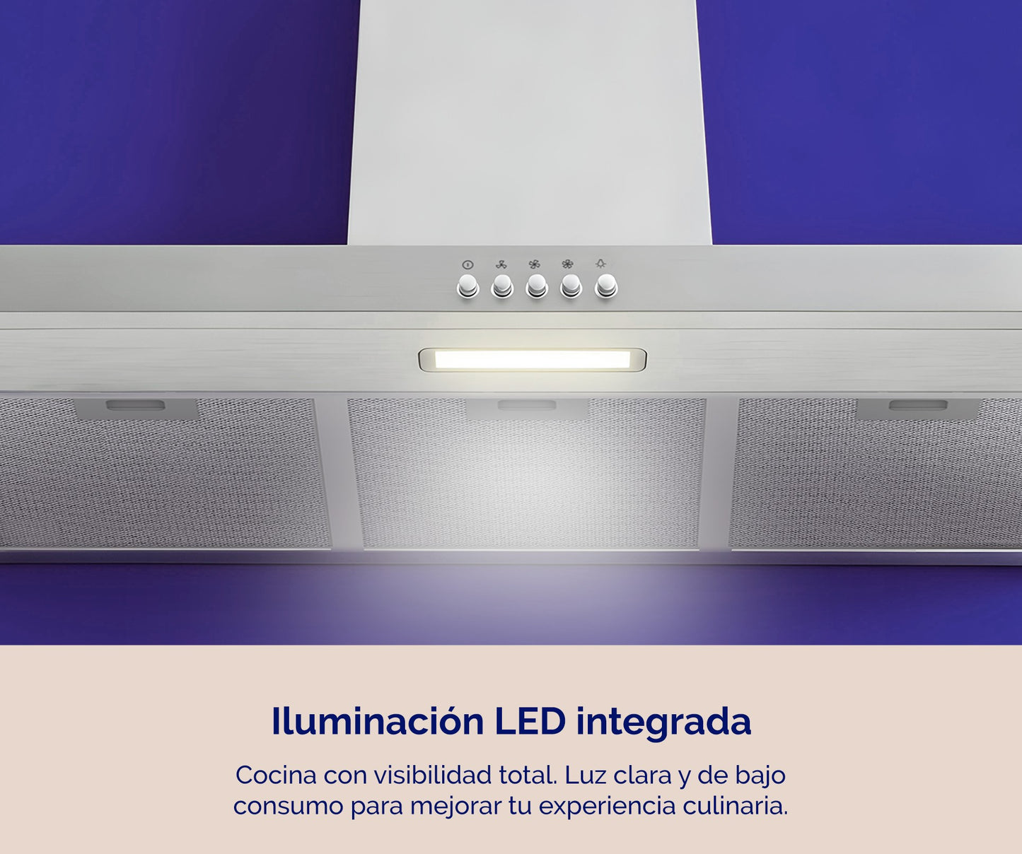 CAMPANA DECORATIVA ARTICA 60 Y 90 CM – 3 VELOCIDADES, LED, FILTROS LAVABLES Y ACERO INOX