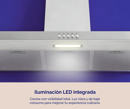 CAMPANA DECORATIVA ARTICA 60 Y 90 CM – 3 VELOCIDADES, LED, FILTROS LAVABLES Y ACERO INOX