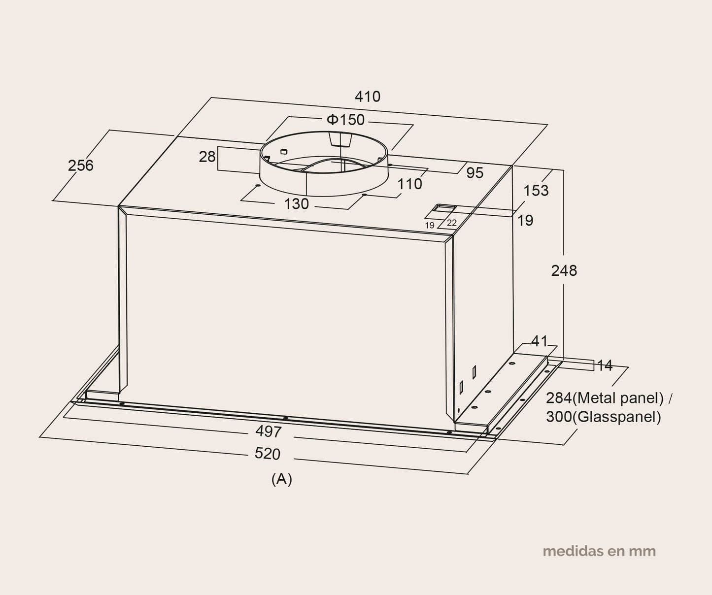 CAMPANA INTEGRABLE ARTICA 52 Y 70 CM – LED, 3 VELOCIDADES Y ACERO INOX