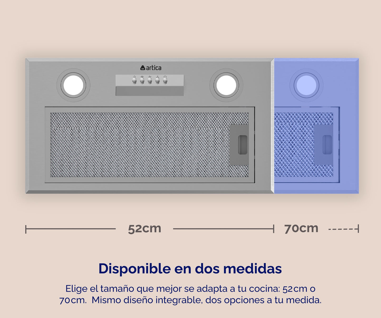 CAMPANA INTEGRABLE ARTICA 52 Y 70 CM – LED, 3 VELOCIDADES Y ACERO INOX