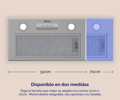 CAMPANA INTEGRABLE ARTICA 52 Y 70 CM – LED, 3 VELOCIDADES Y ACERO INOX