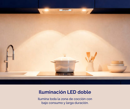 CAMPANA INTEGRABLE ARTICA 52 Y 70 CM – LED, 3 VELOCIDADES Y ACERO INOX