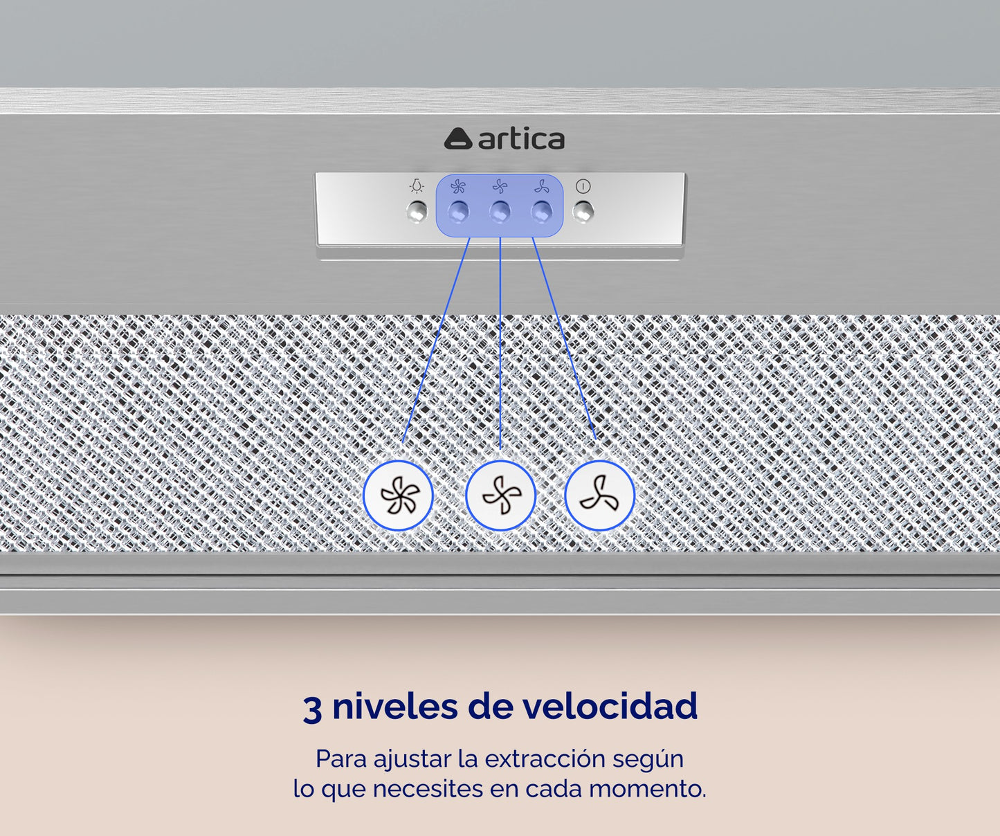 CAMPANA INTEGRABLE ARTICA 52 Y 70 CM – LED, 3 VELOCIDADES Y ACERO INOX