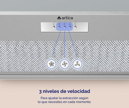 CAMPANA INTEGRABLE ARTICA 52 Y 70 CM – LED, 3 VELOCIDADES Y ACERO INOX