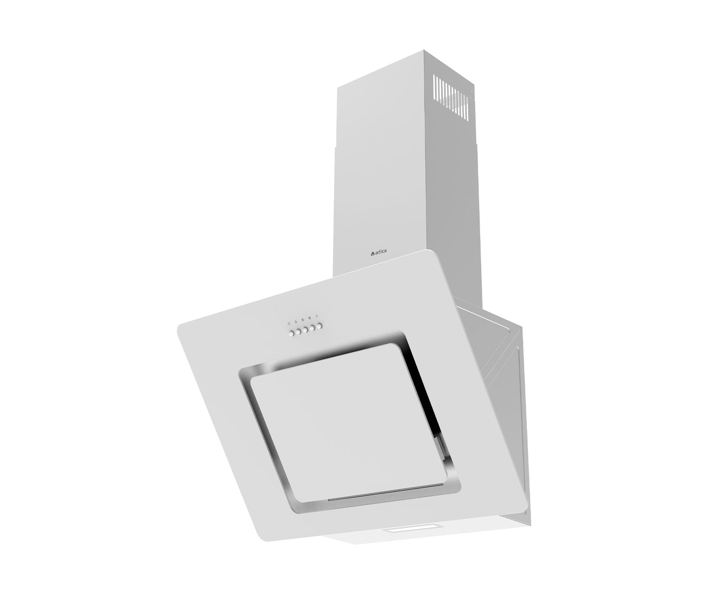 CAMPANA DECORATIVA INCLINADA ARTICA 60CM – CRISTAL NEGRO / BLANCO, LED Y 3 VELOCIDADES