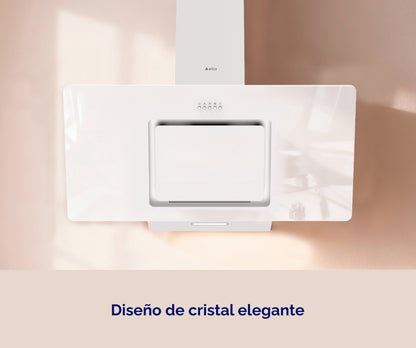 CAMPANA DECORATIVA INCLINADA ARTICA 60CM – CRISTAL NEGRO / BLANCO, LED Y 3 VELOCIDADES