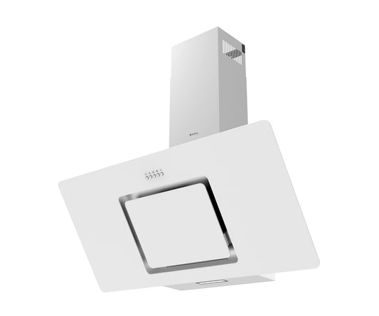 CAMPANA DECORATIVA INCLINADA ARTICA 90CM – CRISTAL BLANCO Y NEGRO, LED Y 3 VELOCIDADES