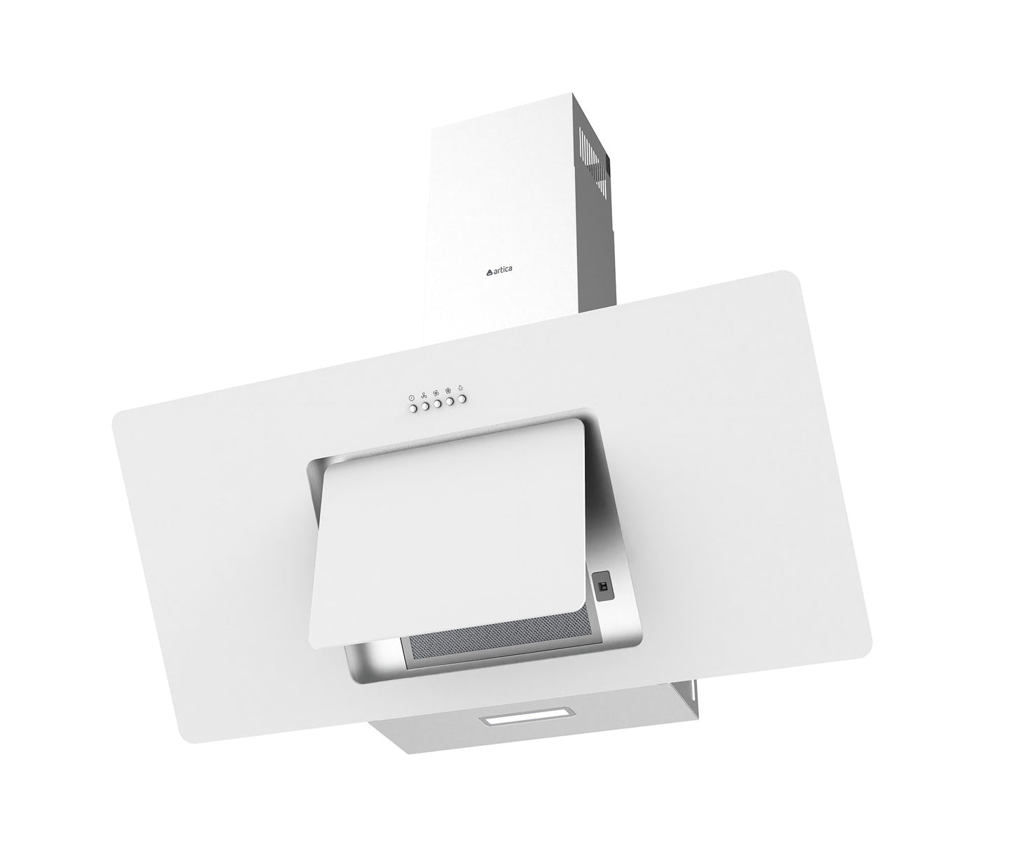 CAMPANA DECORATIVA INCLINADA ARTICA 90CM – CRISTAL BLANCO Y NEGRO, LED Y 3 VELOCIDADES