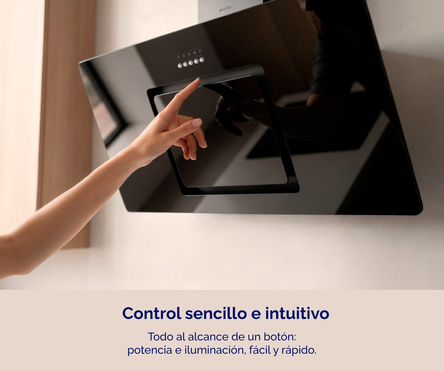 CAMPANA DECORATIVA INCLINADA ARTICA 90CM – CRISTAL BLANCO Y NEGRO, LED Y 3 VELOCIDADES