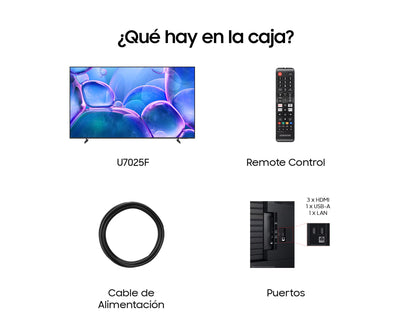 SMART TV SAMSUNG 65" TU65U7025F CRYSTAL UHD 4K – SMART TV, BLUETOOTH Y HDR