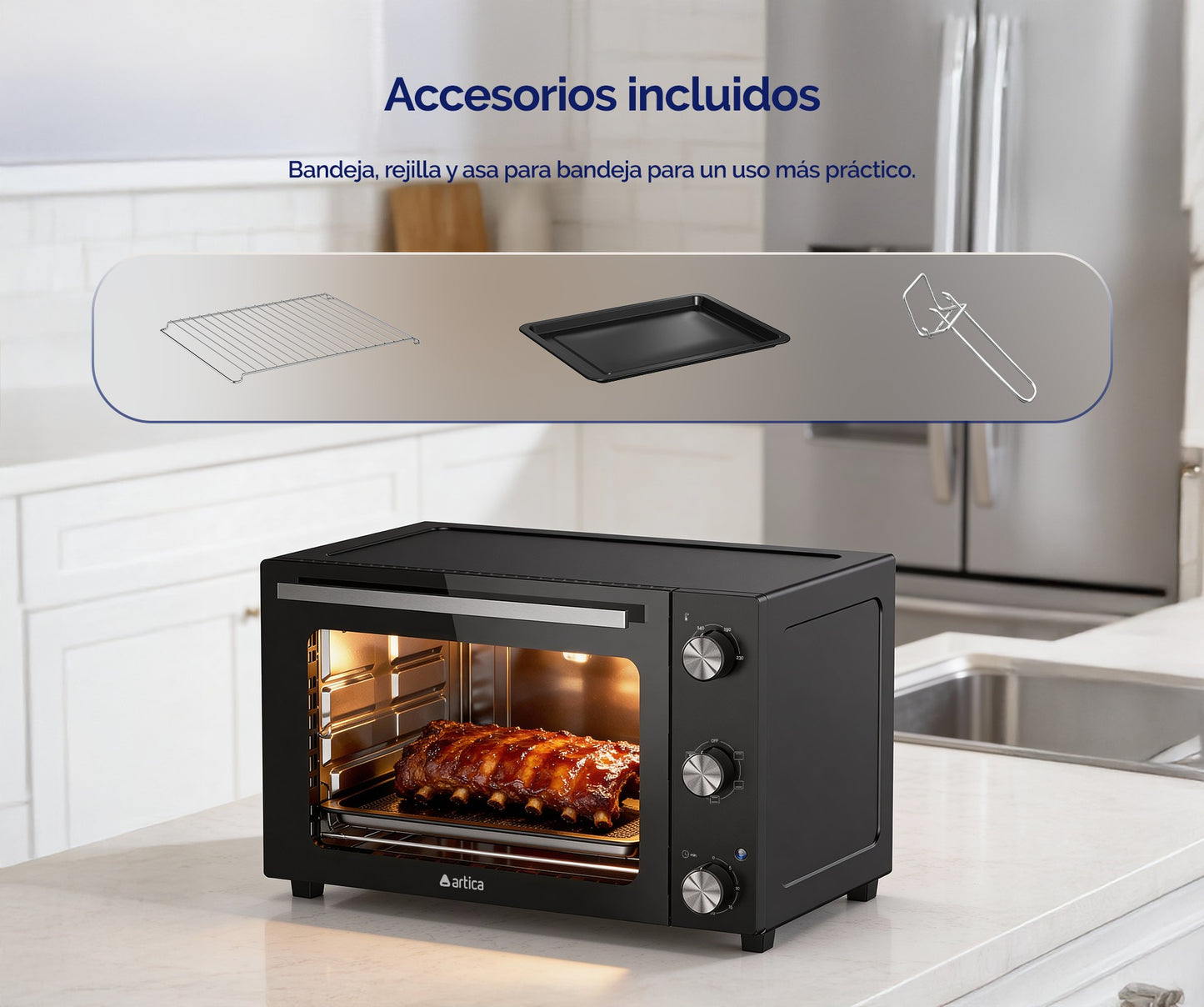 HORNO SOBREMESA ARTICA 48L 1800W – CONVECCIÓN, TEMPORIZADOR Y DOBLE CRISTAL
