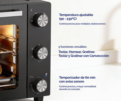 HORNO SOBREMESA ARTICA 48L 1800W – CONVECCIÓN, TEMPORIZADOR Y DOBLE CRISTAL