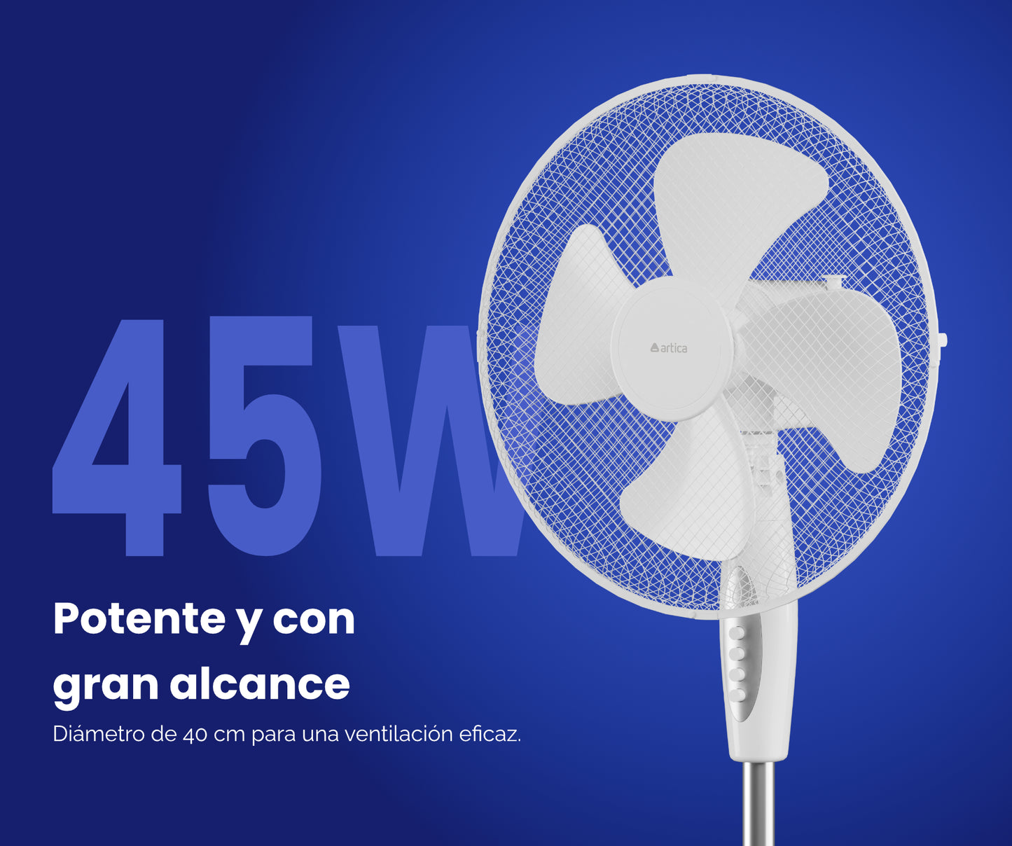 VENTILADOR DE PIE ÁRTICA AVP45W16B 40 CM 45W BLANCO – POTENTE, REGULABLE Y EFICIENTE