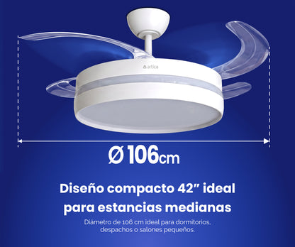 VENTILADOR DE TECHO RETRÁCTIL ULTRA SILENCIOSO - LUZ LED 72W