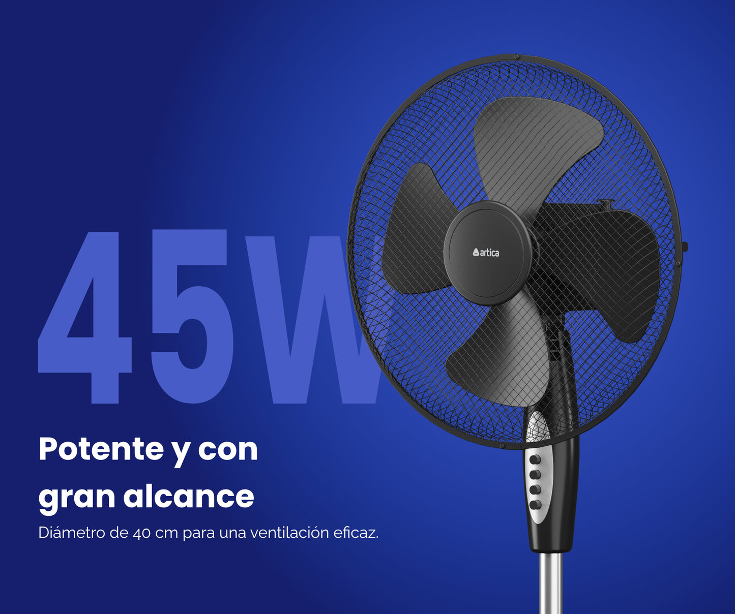 ¡REFRESCA TU ESPACIO CON EL VENTILADOR DE PIE ARTICA 45W 40 CM NEGRO!
