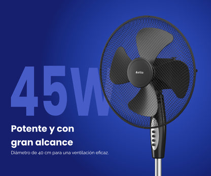 ¡REFRESCA TU ESPACIO CON EL VENTILADOR DE PIE ARTICA 45W 40 CM NEGRO!