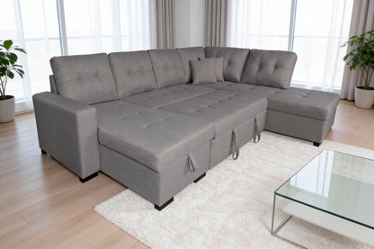 SOFÁ CHAISE LONGUE AITANA CON CAMA Y ARCÓN – DISEÑO EN U, AMPLIO Y FUNCIONAL