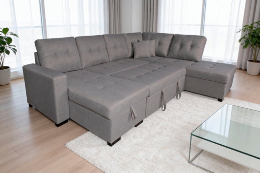 SOFÁ CHAISE LONGUE AITANA CON CAMA Y ARCÓN – DISEÑO EN U, AMPLIO Y FUNCIONAL