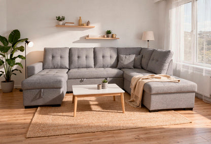 SOFÁ CHAISE LONGUE AITANA CON CAMA Y ARCÓN – DISEÑO EN U, AMPLIO Y FUNCIONAL