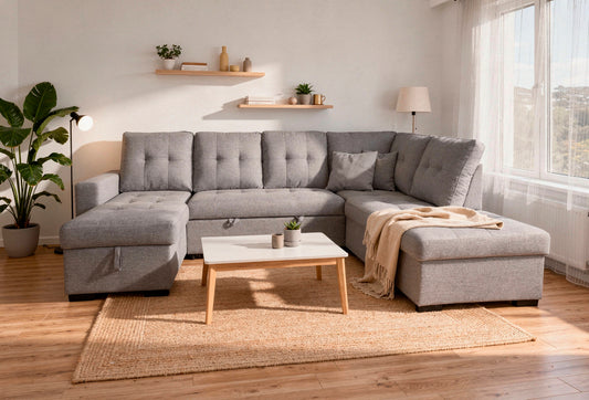 SOFÁ CHAISE LONGUE AITANA CON CAMA Y ARCÓN – DISEÑO EN U, AMPLIO Y FUNCIONAL