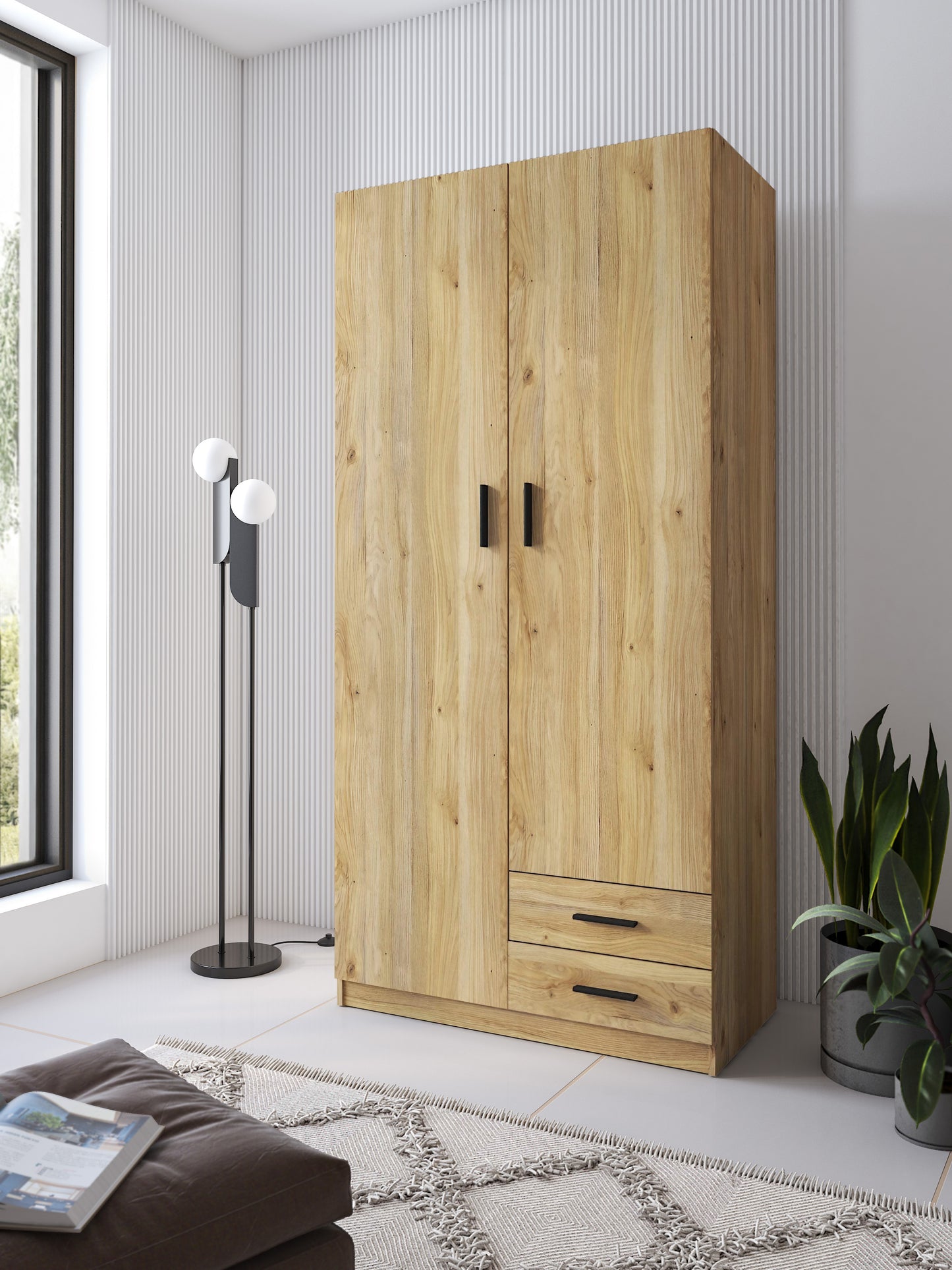ARMARIO DE 2 PUERTAS Y 2 CAJONES AURA – ELEGANCIA, ORDEN Y FUNCIONALIDAD