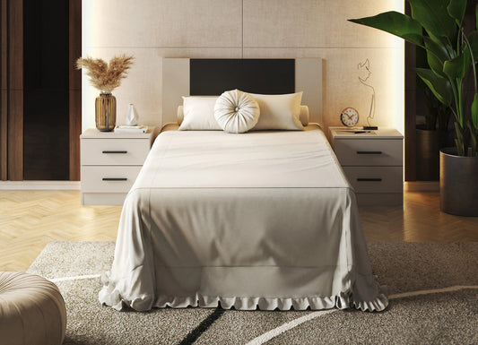 CONJUNTO DORMITORIO JUVENIL AURA – CABECERO Y MESITA DE DISEÑO MODERNO