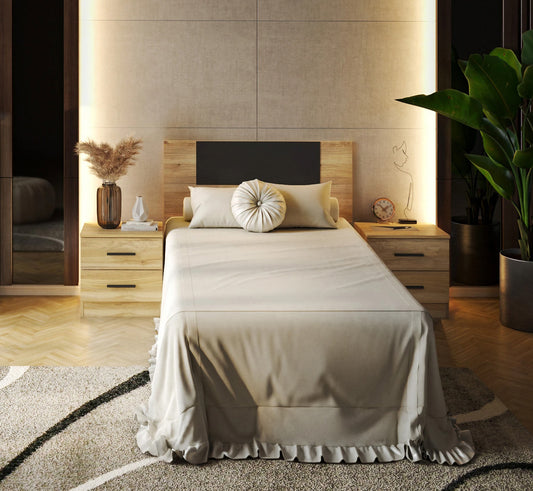 CONJUNTO DORMITORIO JUVENIL AURA – CABECERO Y MESITA DE DISEÑO MODERNO