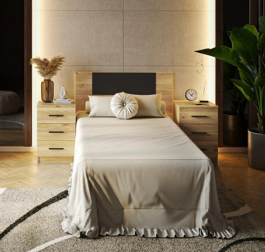 CONJUNTO DORMITORIO MATRIMONIO AURA – CABECERO Y MESITAS DE DISEÑO MODERNO