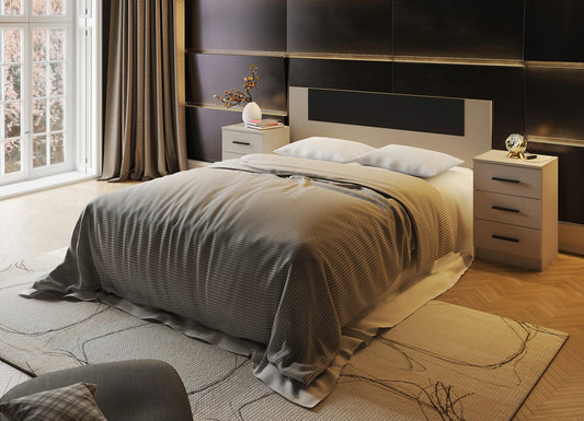 CONJUNTO DORMITORIO MATRIMONIO AURA – CABECERO Y MESITAS DE DISEÑO MODERNO