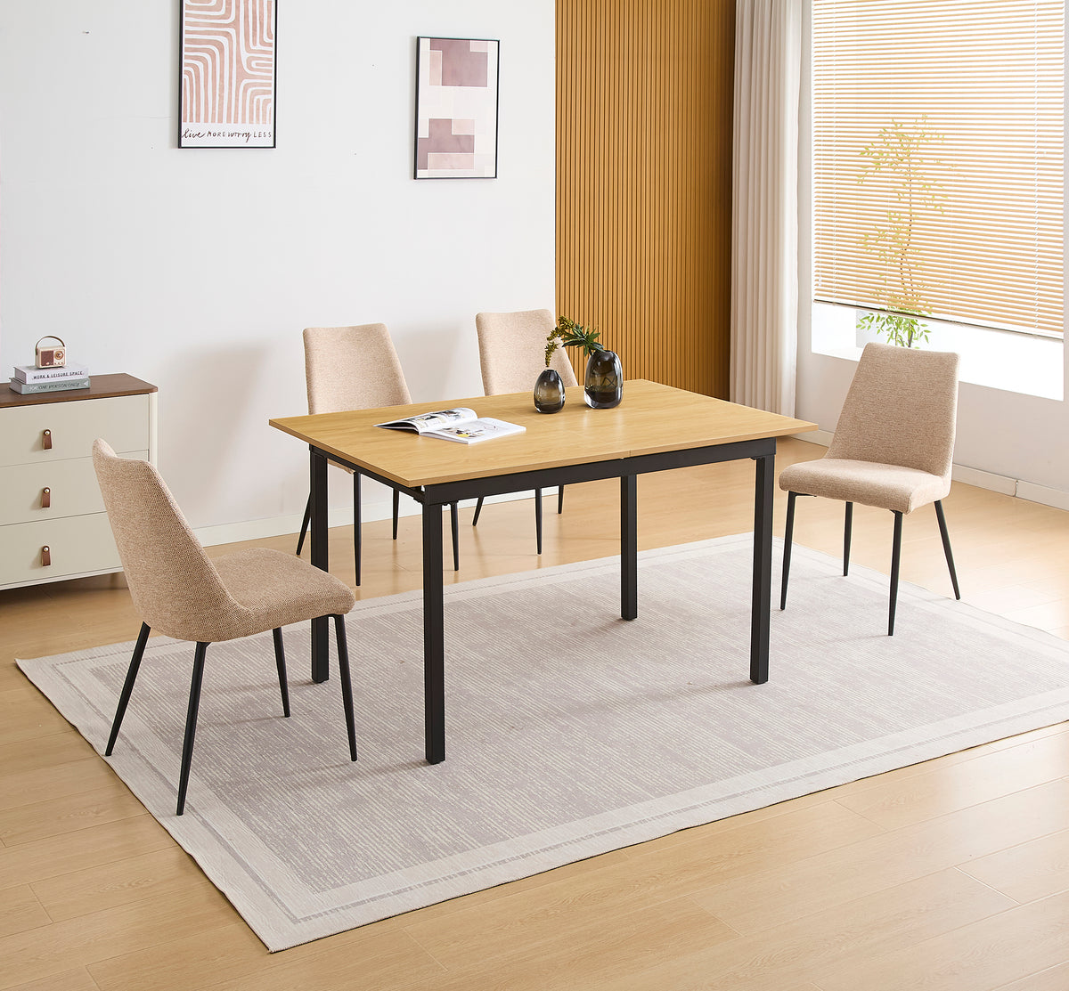 MESA EXTENSIBLE CAMDEN Y SILLAS MORGAN – CONJUNTO DE COMEDOR MODERNO, CÓMODO Y FUNCIONAL